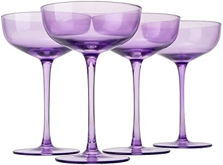 כוס הקופה הצבעונית של היין הצבעונית | 7oz | סט של 4 משקפי שמפניה וקוקטיילים צבעוניים, מנהטן מפוארת,